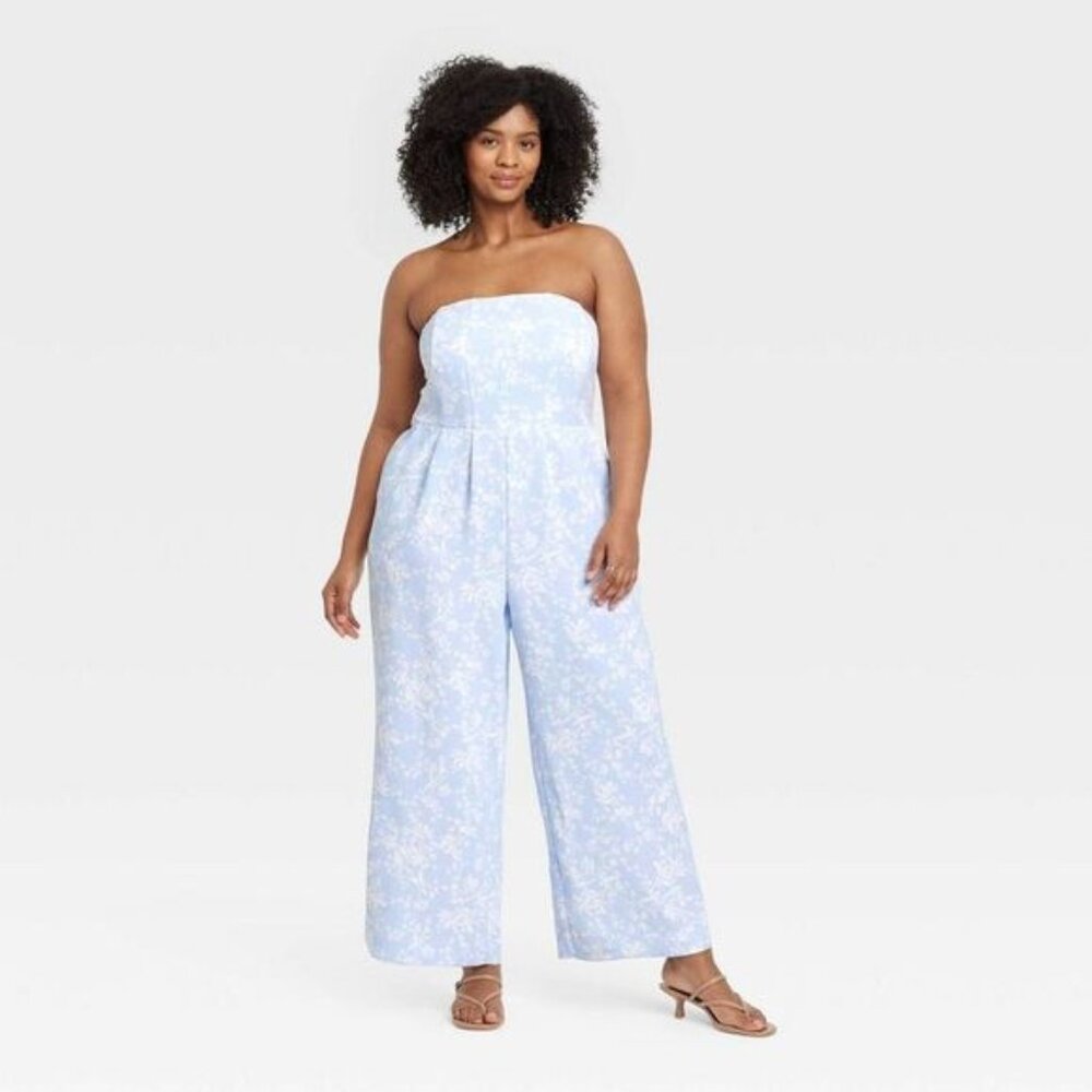 A New Day - Women's Jumpsuit - A New Day Blue Floral XXL: Poly Blue